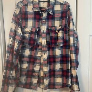 Abercrombie & Fitch Men's Red White & Blue Muscle Flannel Shirt - XL